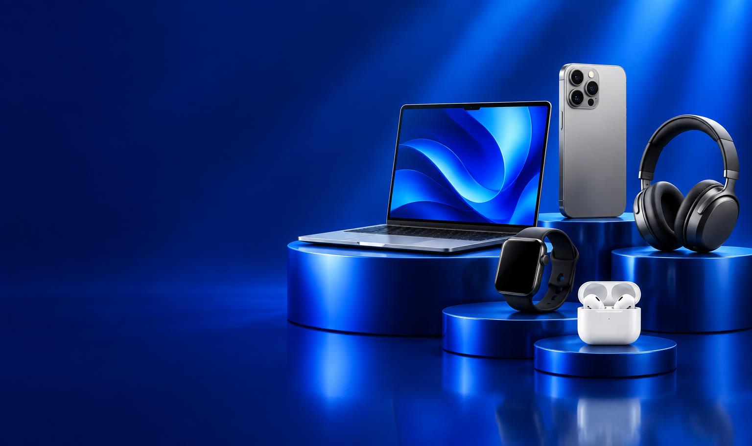 Premium phones, laptop, watch, headphones and earbuds